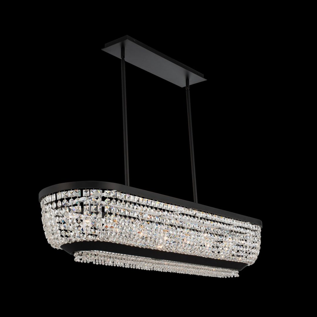 Allegri  Terzo 48 Inch Island Linear Chandeliers Allegri Matte Black w Polished Chrome  