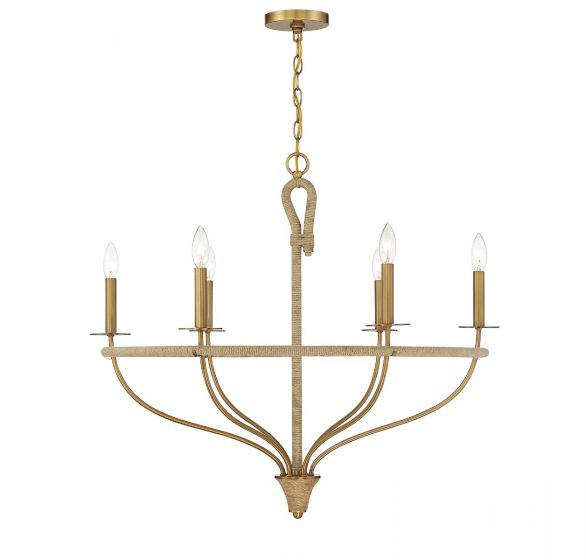 Savoy House Charter Chandelier Chandelier Savoy House Warm Brass and Rope 6 