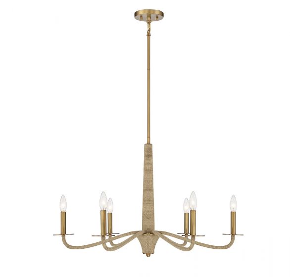 Savoy House Cannon Chandelier Chandelier Savoy House Warm Brass and Rope 6 