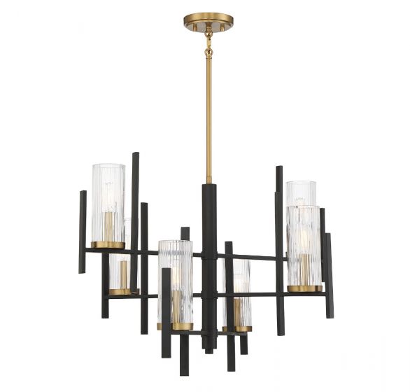 Savoy House Midland Chandelier Chandelier Savoy House Matte Black with Warm Brass Accents 6 