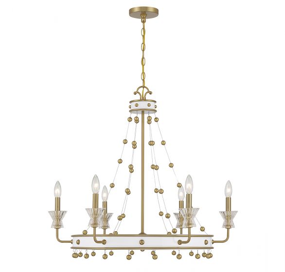 Savoy House Iris Chandelier Chandelier Savoy House White with Warm Brass 6 