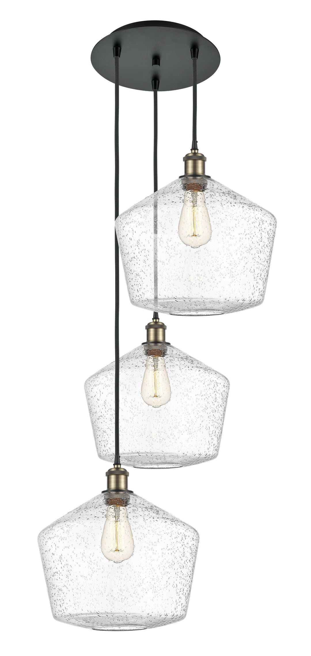 Innovations Lighting Cindyrella 12" Multi Pendant - Black Antique Brass Pendants Innovations Lighting Seedy ; Glass Type: Seeded  