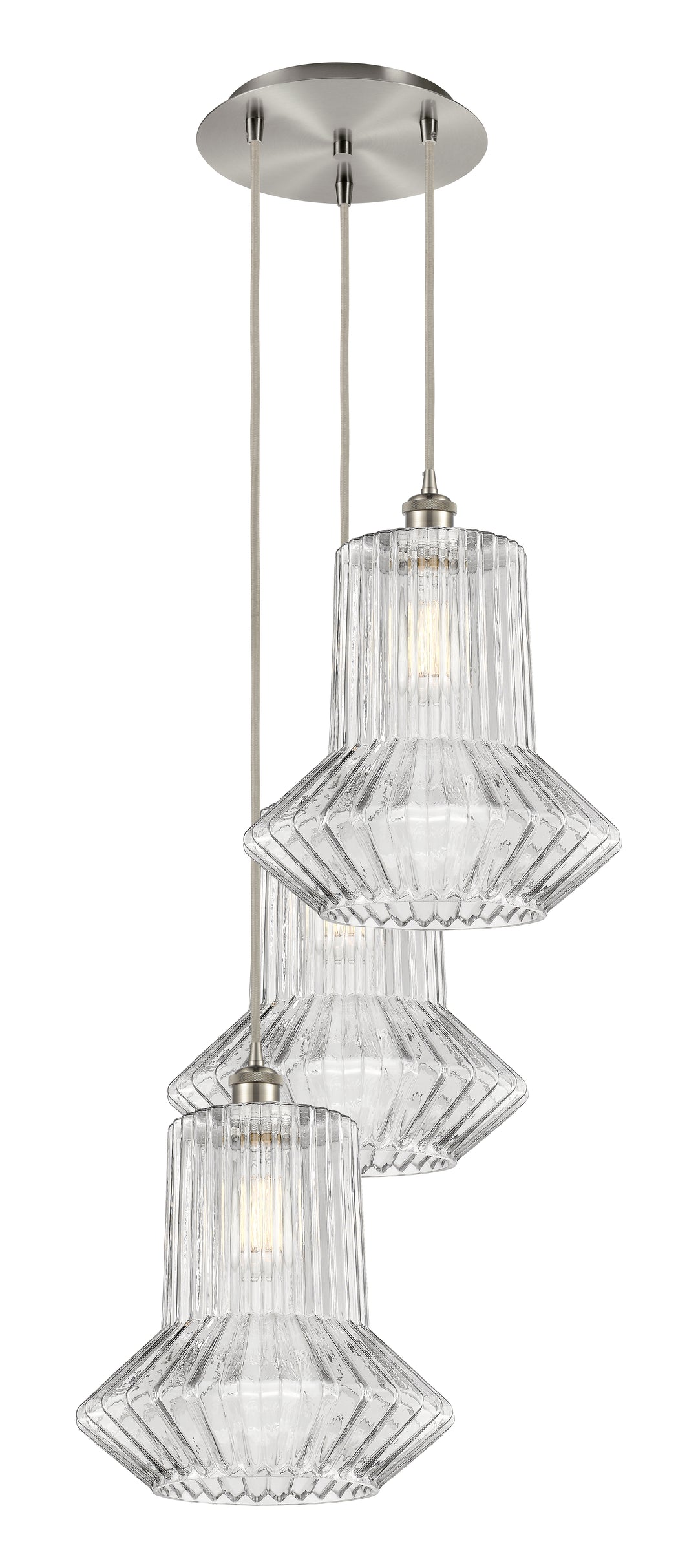 Innovations Lighting Springwater 12" Multi Pendant - Brushed Satin Nickel Pendants Innovations Lighting Clear Fluted ; Glass Type: Clear; Ribbed  