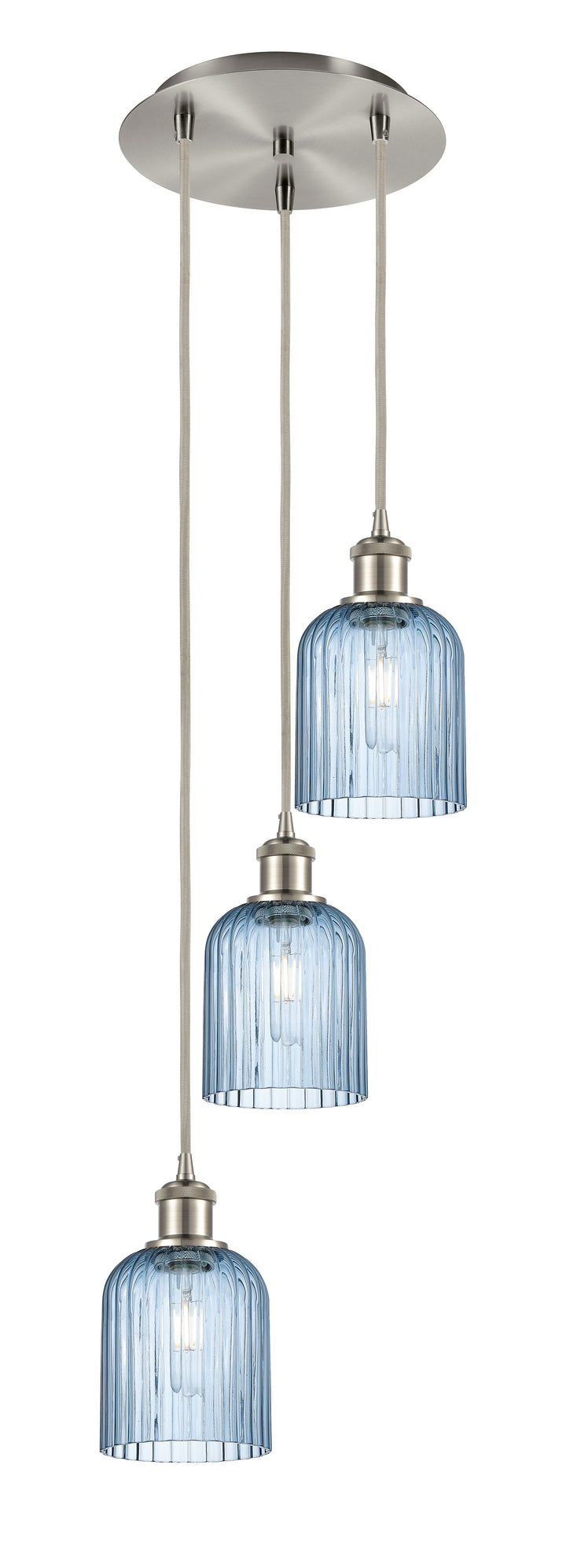 Innovations Lighting Bridal Veil 5" Multi Pendant Pendants Innovations Lighting Brushed Satin Nickel Princess Blue ; Glass Type: Princess Blue; Ribbed 