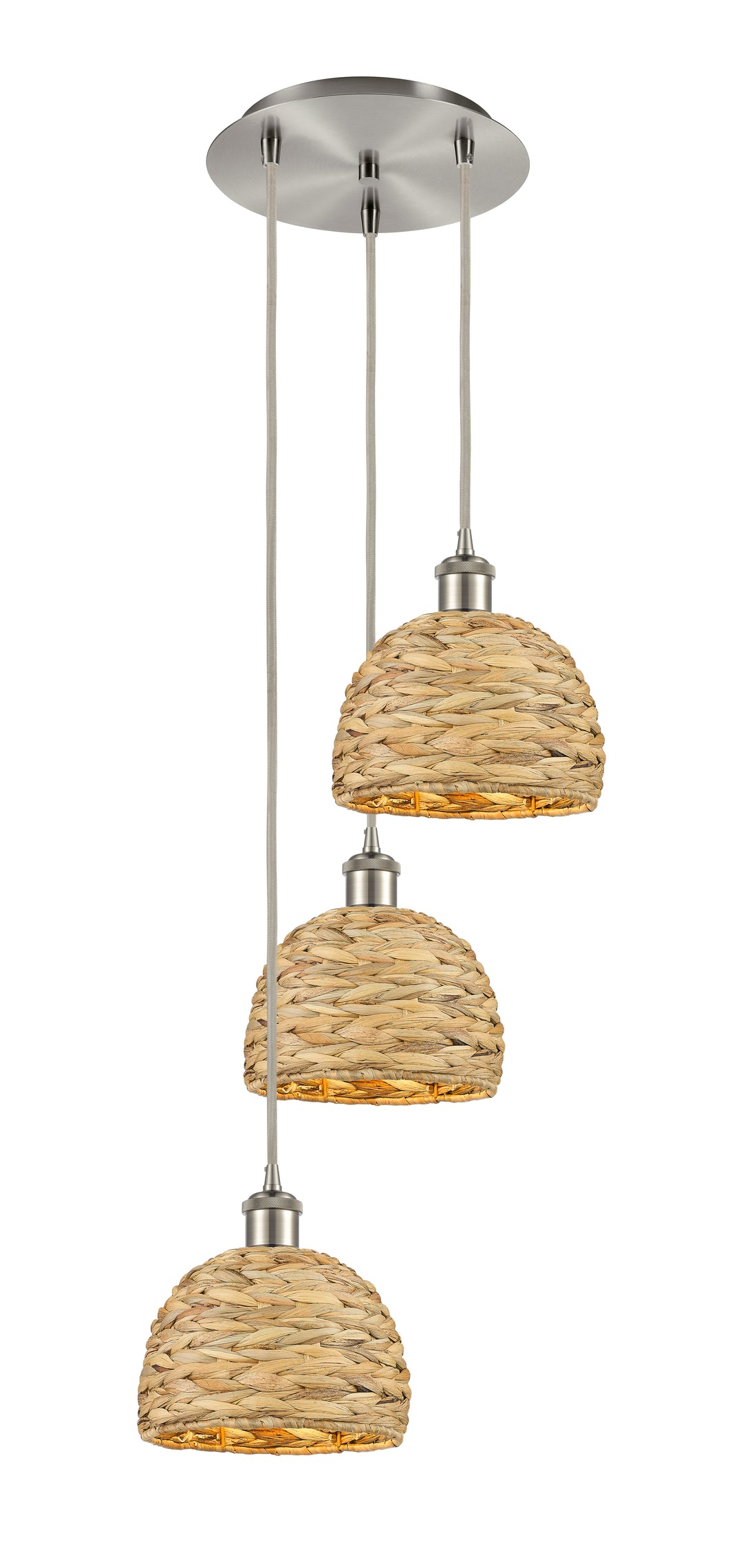 Innovations Lighting Woven Rattan 8" Multi Pendant Pendants Innovations Lighting Brushed Satin Nickel  