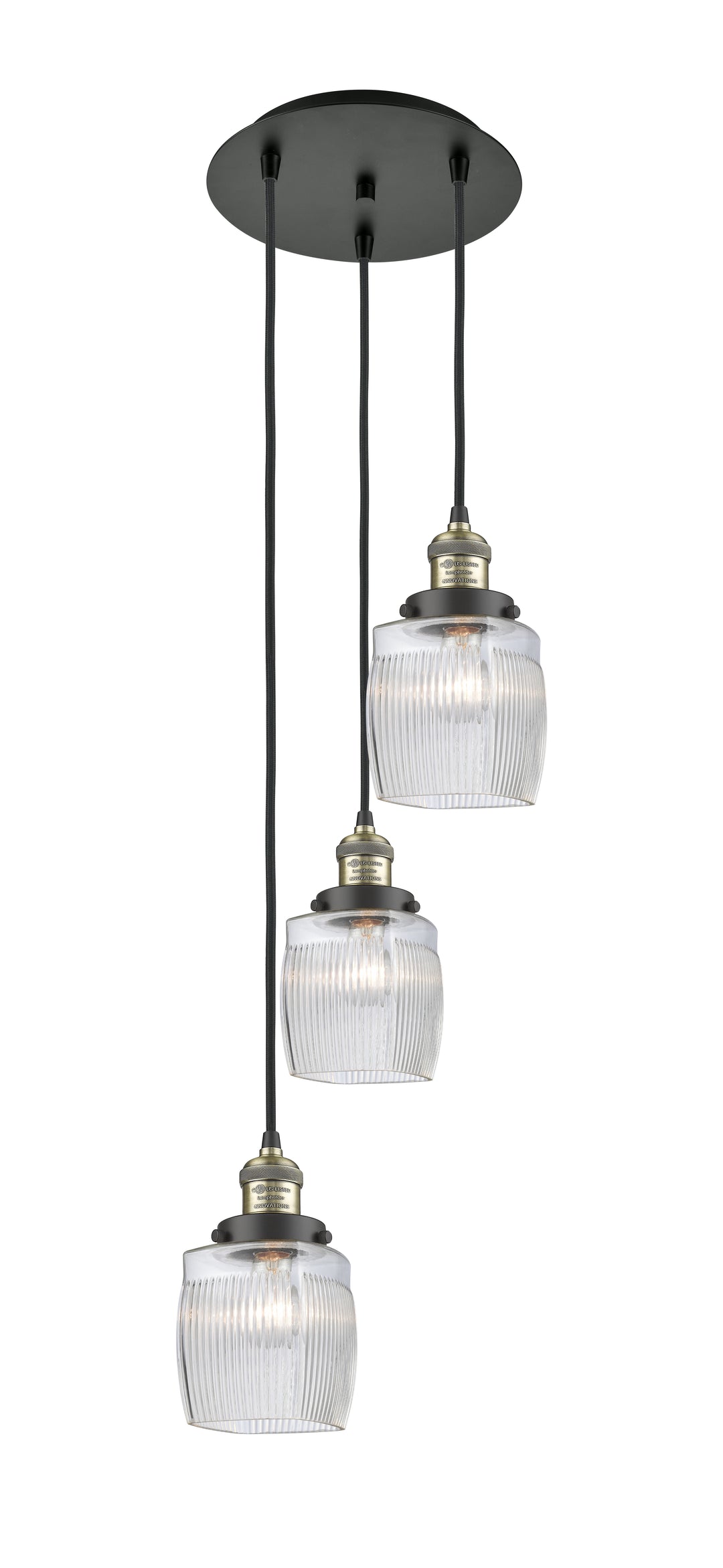 Innovations Lighting Colton 5.5" Multi Pendant - Black Antique Brass Pendants Innovations Lighting Clear Halophane ; Glass Type: Transparent; Ribbed  