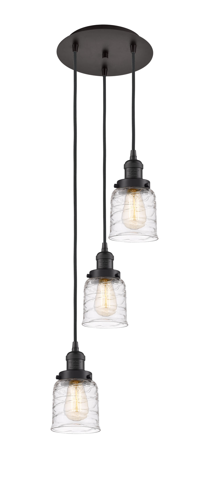 Innovations Lighting Bell 5" Multi Pendant Pendants Innovations Lighting Oil Rubbed Bronze Clear Deco Swirl ; Glass Type: Transparent 