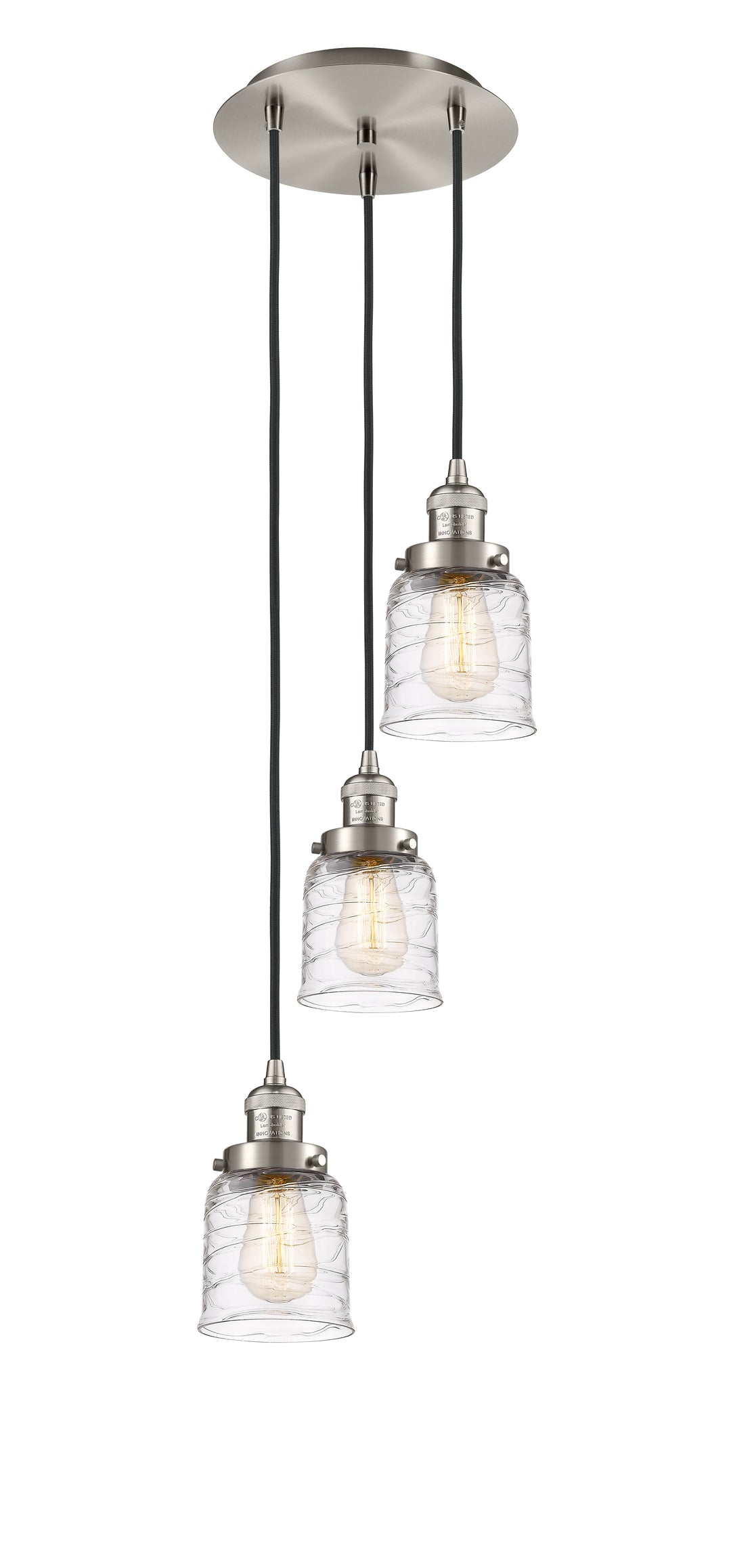 Innovations Lighting Bell 5" Multi Pendant Pendants Innovations Lighting Brushed Satin Nickel Clear Deco Swirl ; Glass Type: Transparent 