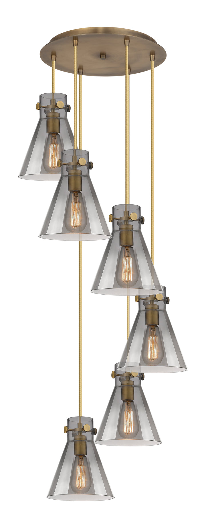 Innovations Lighting Newton Cone 8" Multi Pendant - Brushed Brass Pendants Innovations Lighting Light Smoke ; Glass Type: Smoked  