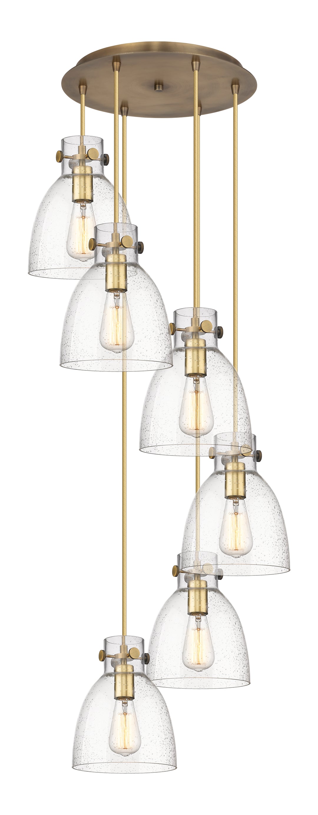 Innovations Lighting Newton Bell 8" Multi Pendant - Brushed Brass Pendants Innovations Lighting Seedy ; Glass Type: Seeded  