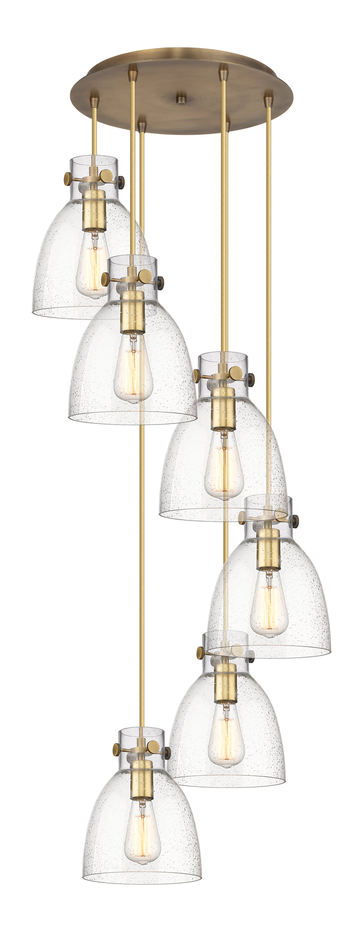 Innovations Lighting Newton Bell 8" Multi Pendant - Brushed Brass Pendants Innovations Lighting Seedy ; Glass Type: Seeded  