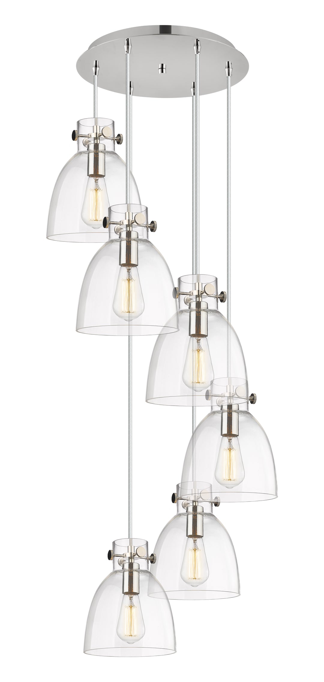 Innovations Lighting Newton Bell 8" Multi Pendant - Polished Nickel Pendants Innovations Lighting Clear ; Glass Type: Clear  