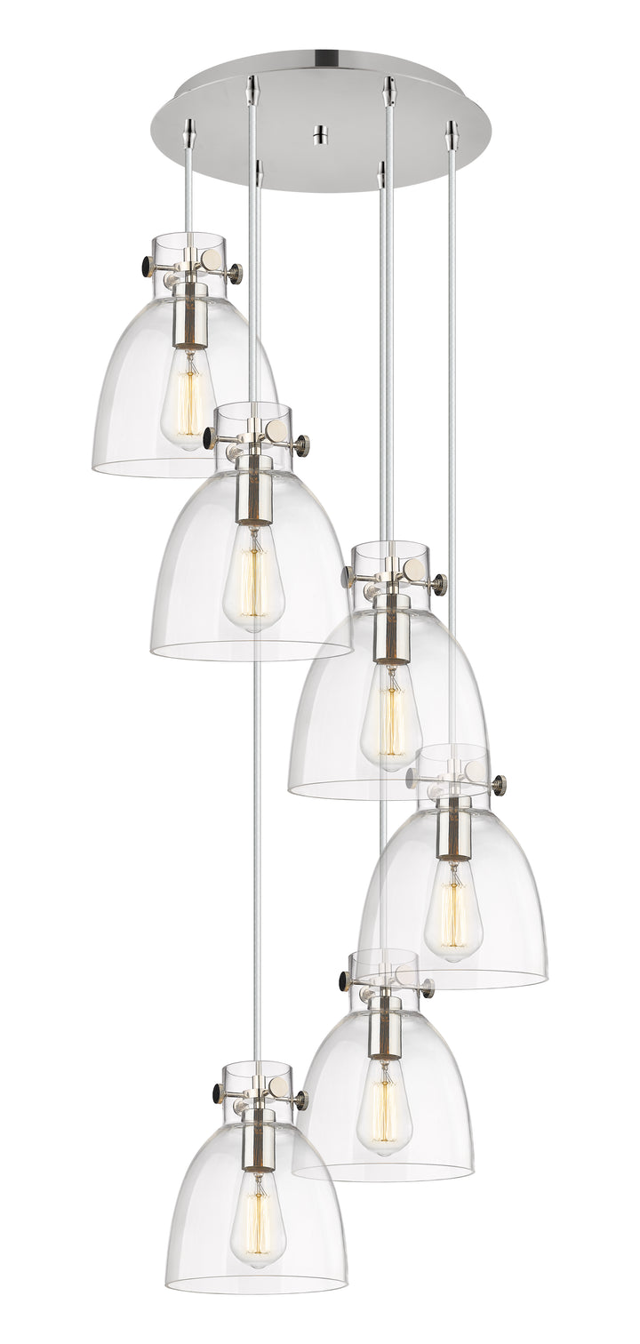 Innovations Lighting Newton Bell 8" Multi Pendant - Polished Nickel Pendants Innovations Lighting Clear ; Glass Type: Clear  