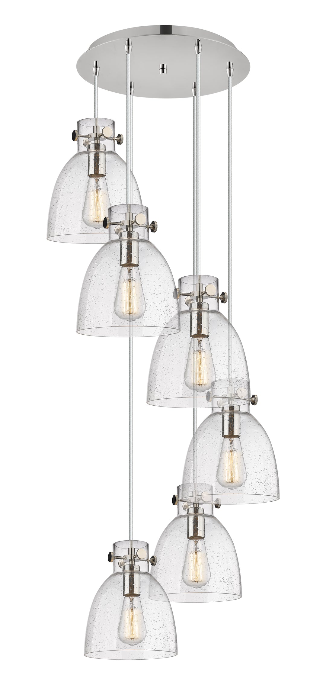 Innovations Lighting Newton Bell 8" Multi Pendant - Polished Nickel Pendants Innovations Lighting Seedy ; Glass Type: Seeded  