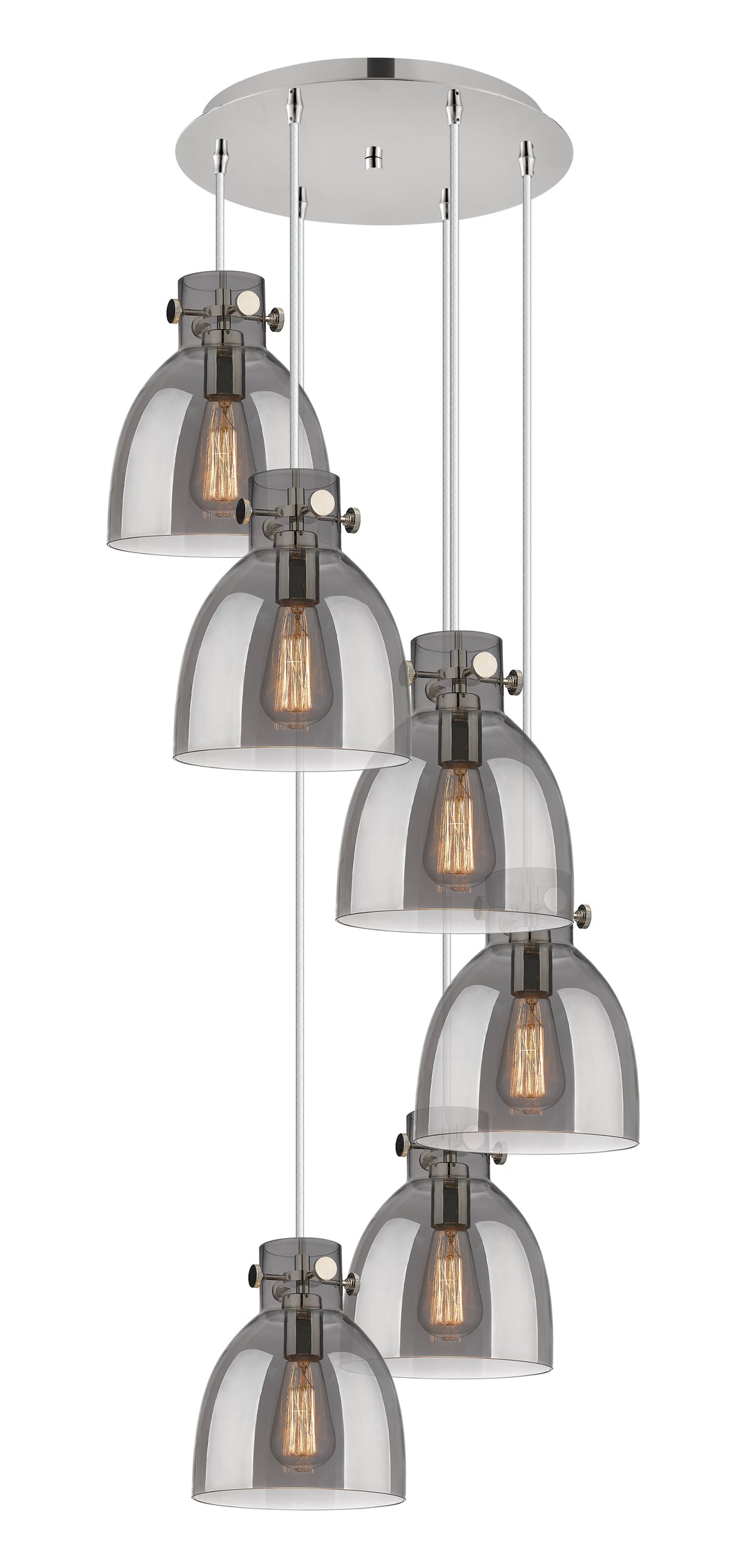 Innovations Lighting Newton Bell 8" Multi Pendant - Polished Nickel Pendants Innovations Lighting Light Smoke ; Glass Type: Smoked  