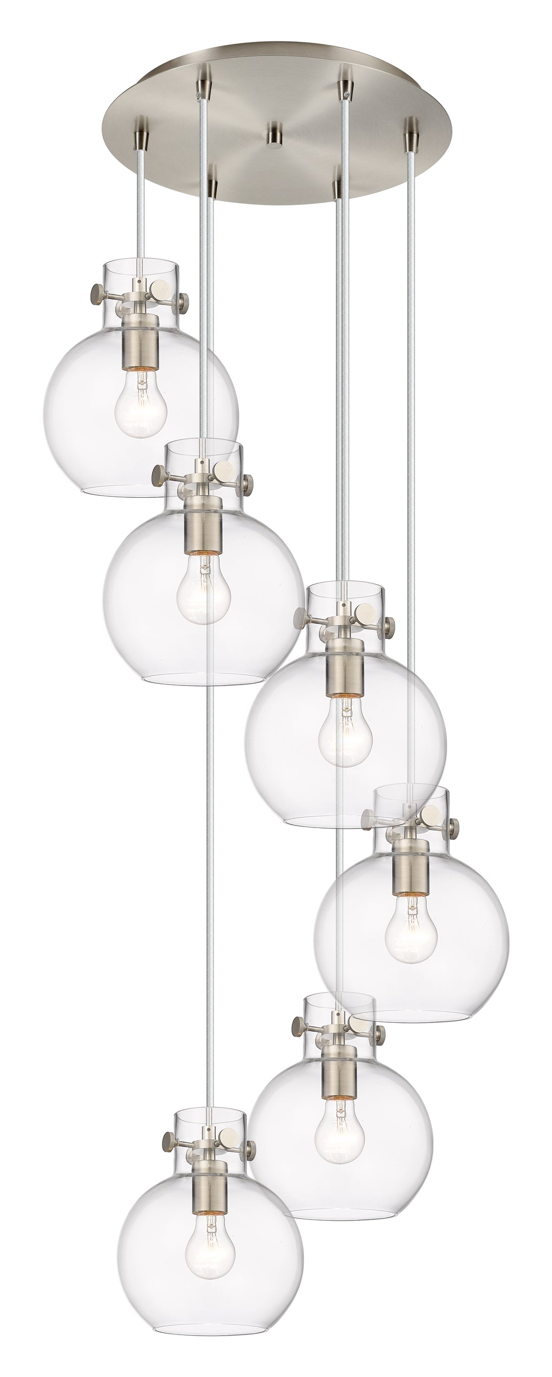 Innovations Lighting Newton Sphere 8" Multi Pendant - Brushed Satin Nickel Pendants Innovations Lighting Clear ; Glass Type: Clear  