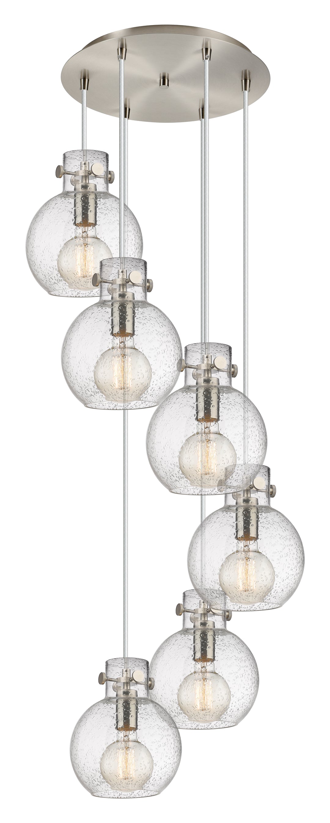 Innovations Lighting Newton Sphere 8" Multi Pendant - Brushed Satin Nickel Pendants Innovations Lighting Seedy ; Glass Type: Seeded  