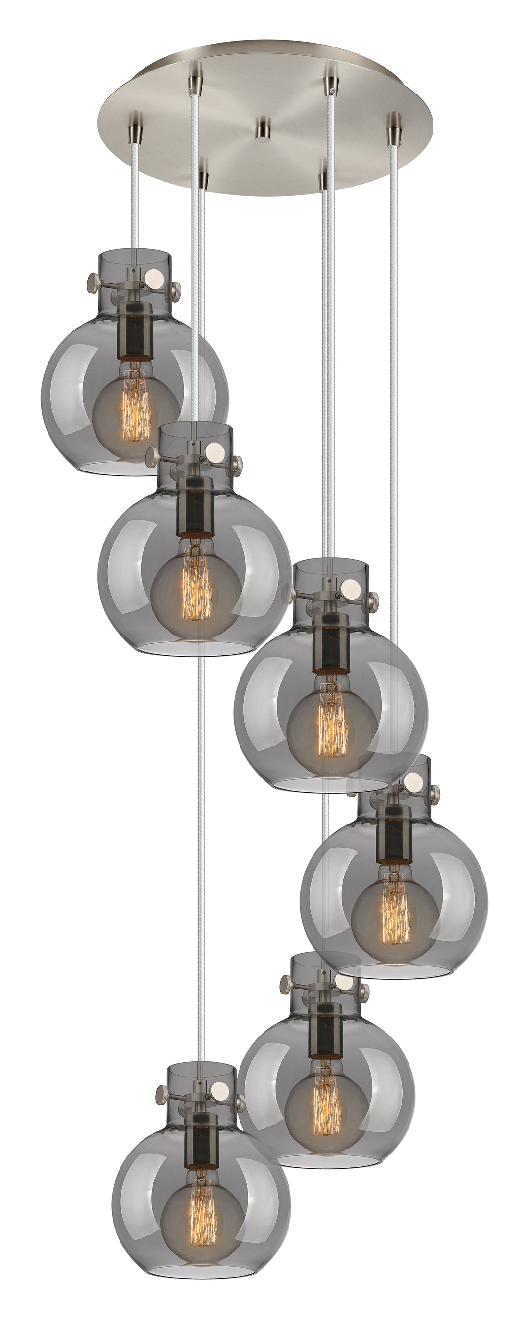 Innovations Lighting Newton Sphere 8" Multi Pendant - Brushed Satin Nickel Pendants Innovations Lighting Light Smoke ; Glass Type: Smoked  