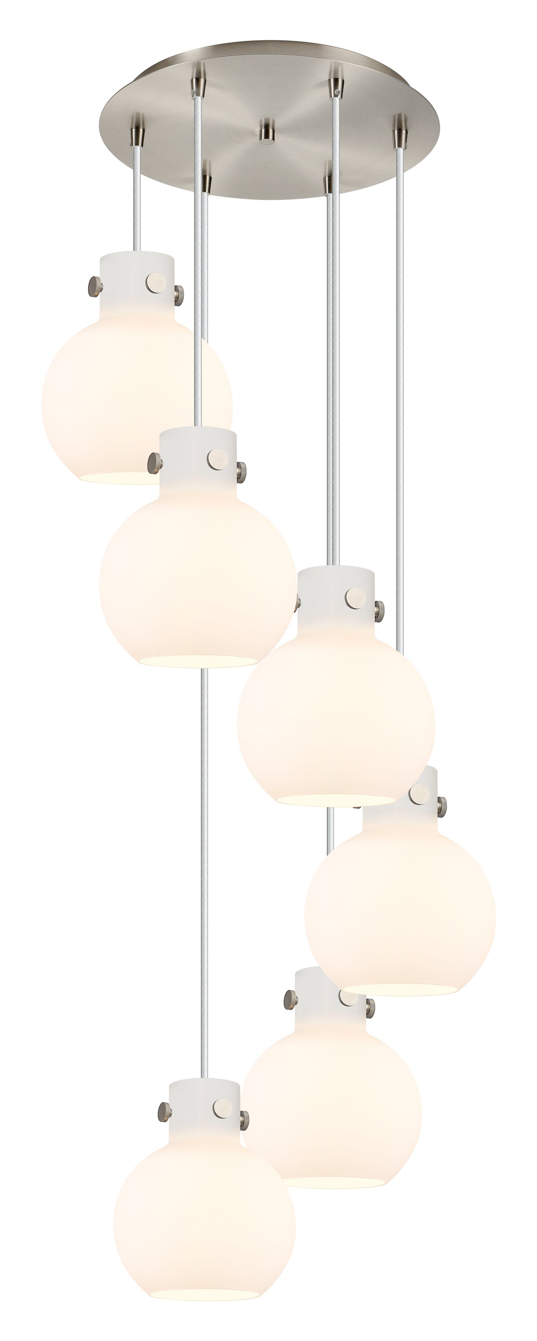 Innovations Lighting Newton Sphere 8" Multi Pendant - Brushed Satin Nickel Pendants Innovations Lighting White ; Glass Type: Frosted  