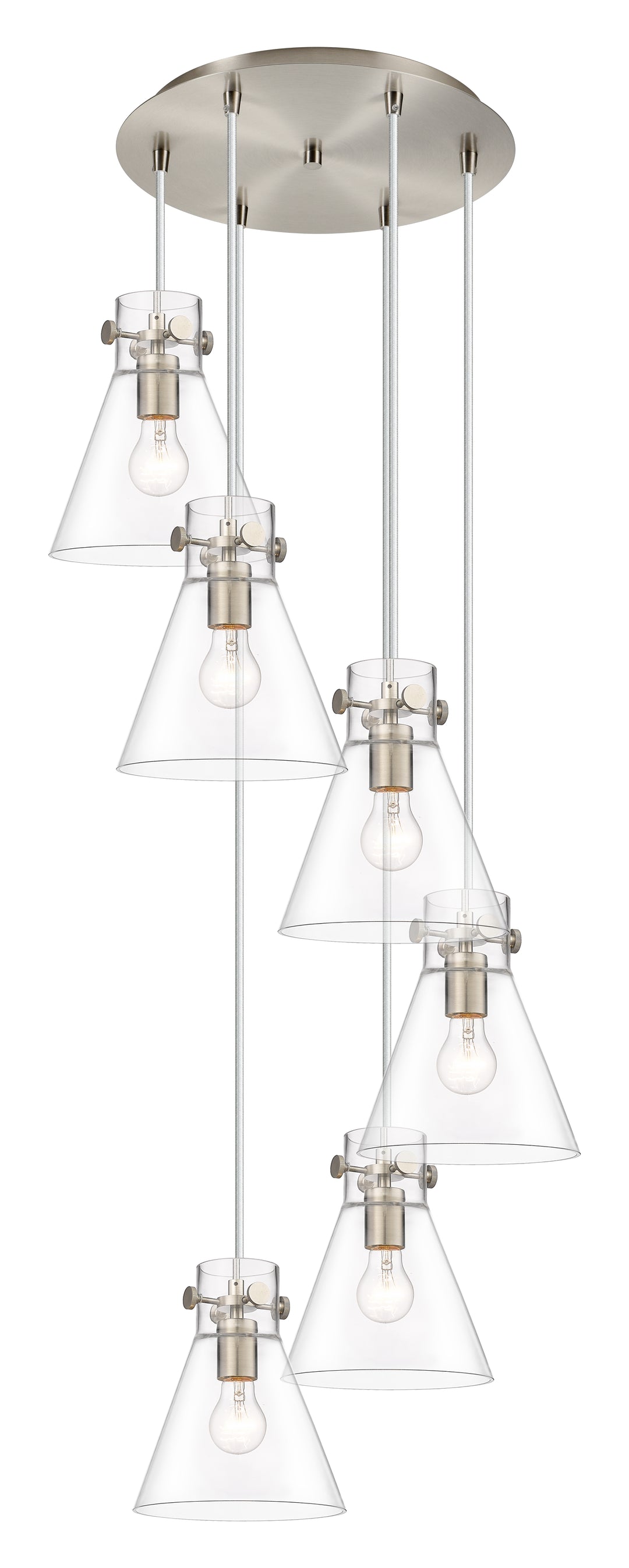 Innovations Lighting Newton Cone 8" Multi Pendant - Brushed Satin Nickel Pendants Innovations Lighting Clear ; Glass Type: Clear  