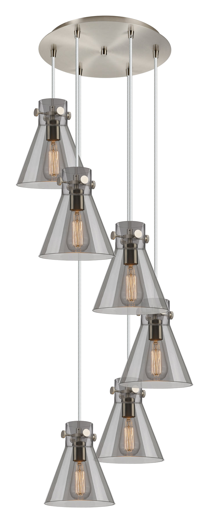 Innovations Lighting Newton Cone 8" Multi Pendant - Brushed Satin Nickel Pendants Innovations Lighting Light Smoke ; Glass Type: Smoked  