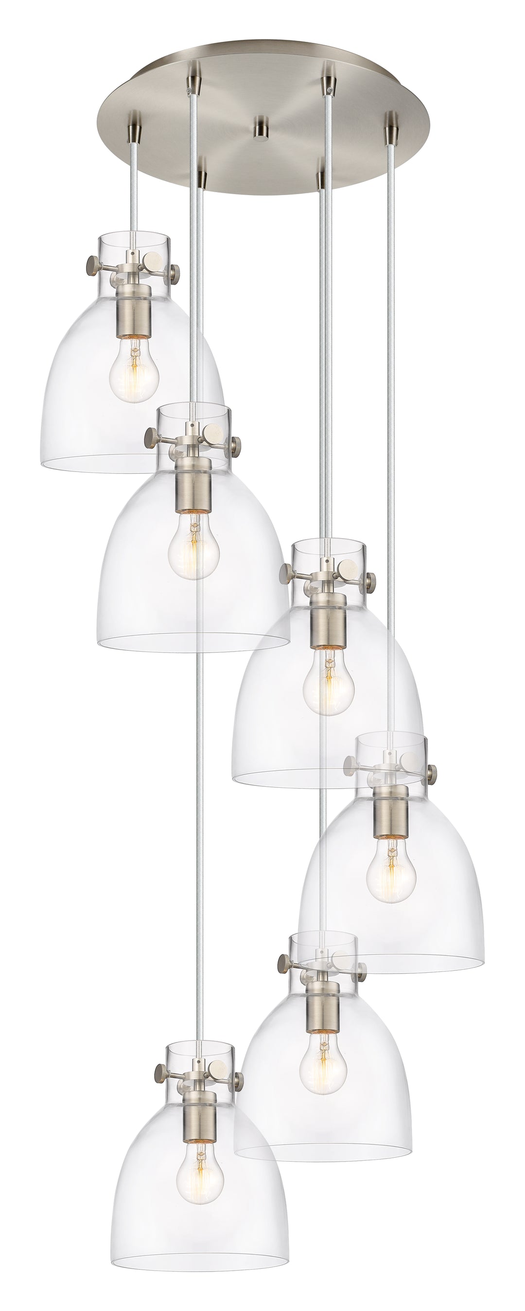 Innovations Lighting Newton Bell 8" Multi Pendant - Brushed Satin Nickel Pendants Innovations Lighting Clear ; Glass Type: Clear  