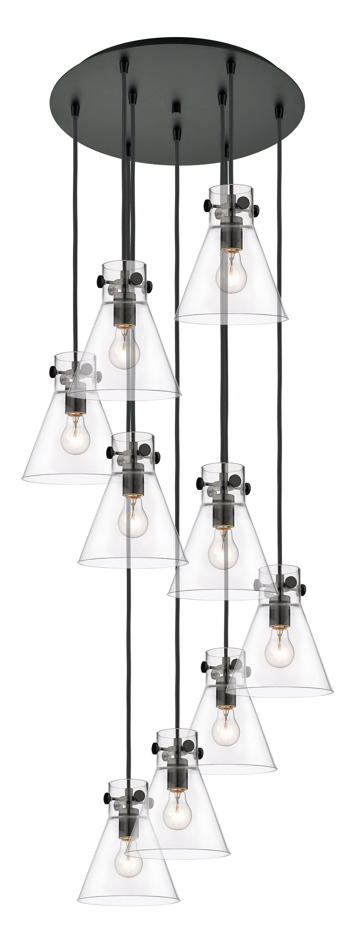 Innovations Lighting Newton Cone 8" Multi Pendant - Matte Black Pendants Innovations Lighting Clear ; Glass Type: Clear  