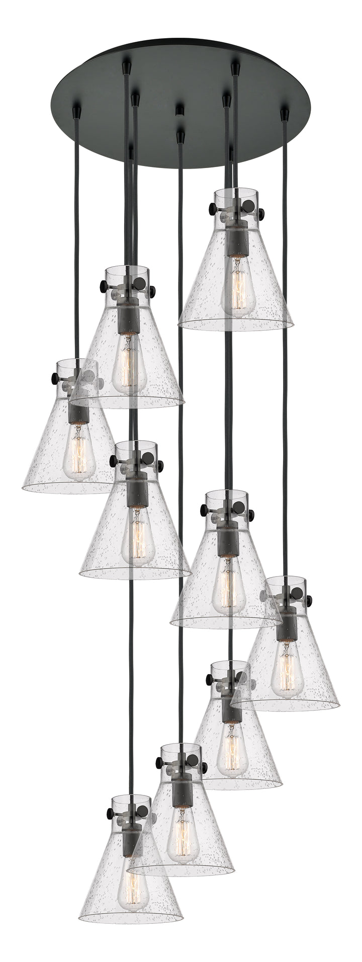 Innovations Lighting Newton Cone 8" Multi Pendant - Matte Black Pendants Innovations Lighting Seedy ; Glass Type: Seeded  