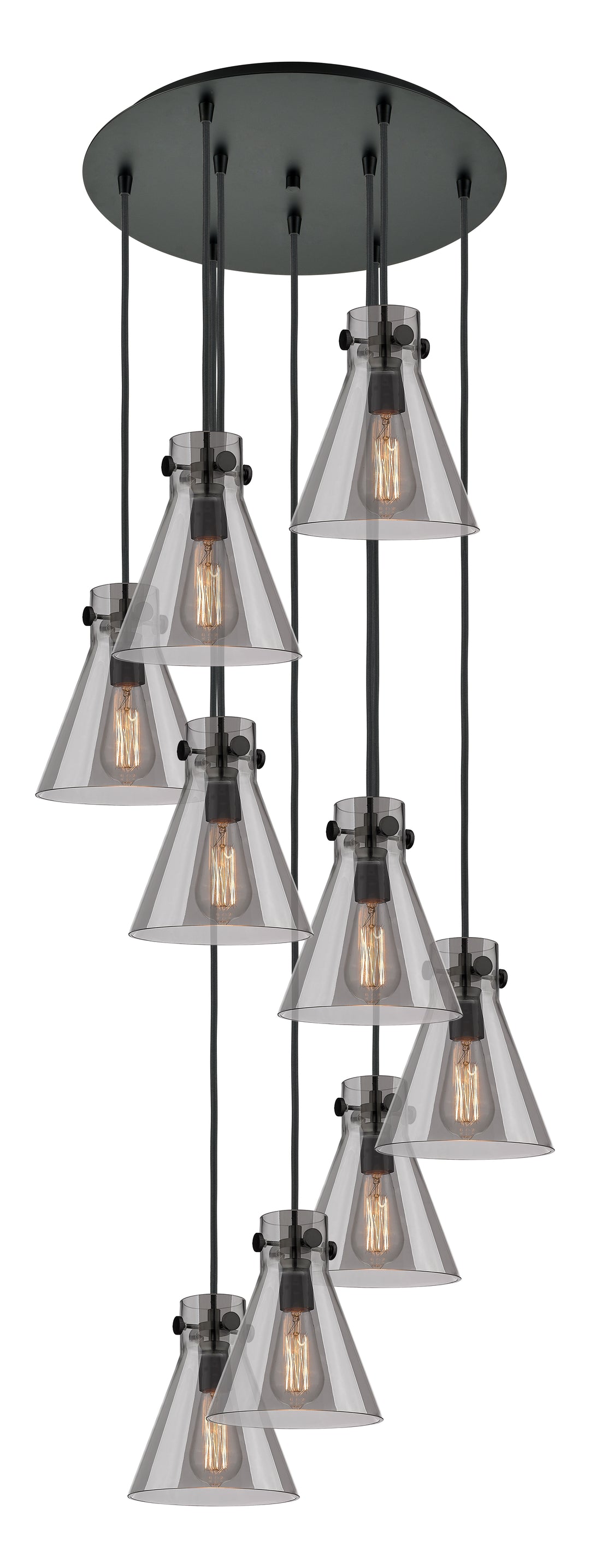 Innovations Lighting Newton Cone 8" Multi Pendant - Matte Black Pendants Innovations Lighting Light Smoke ; Glass Type: Smoked  