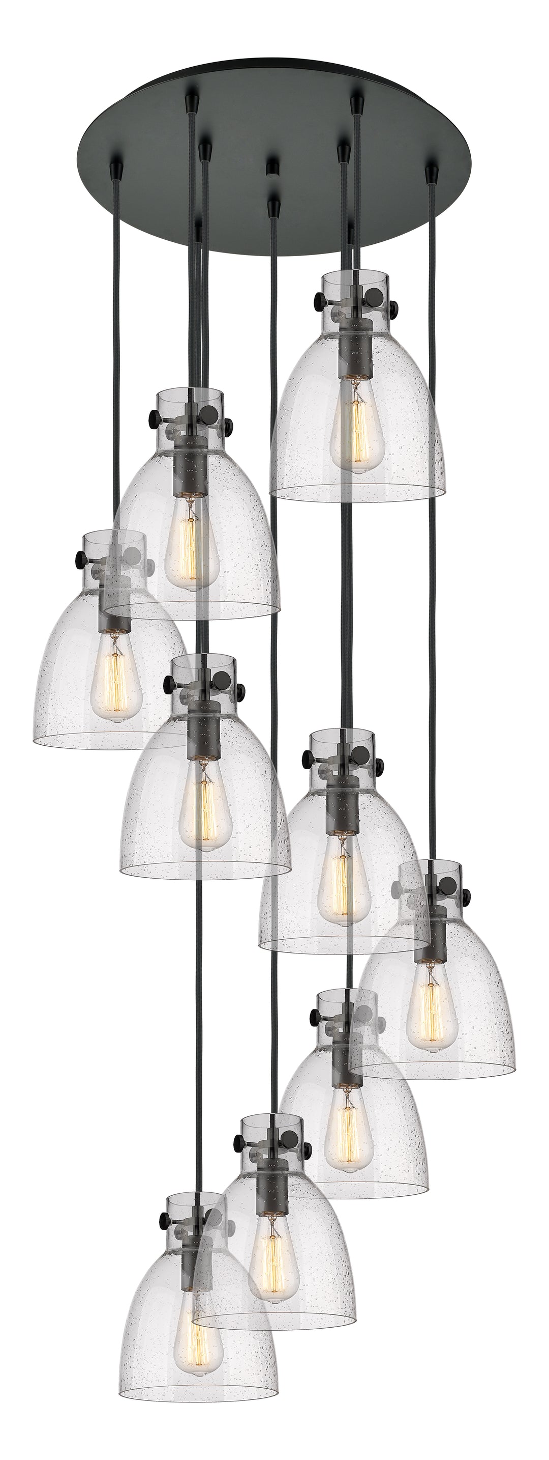 Innovations Lighting Newton Bell 8" Multi Pendant - Matte Black Pendants Innovations Lighting Seedy ; Glass Type: Seeded  