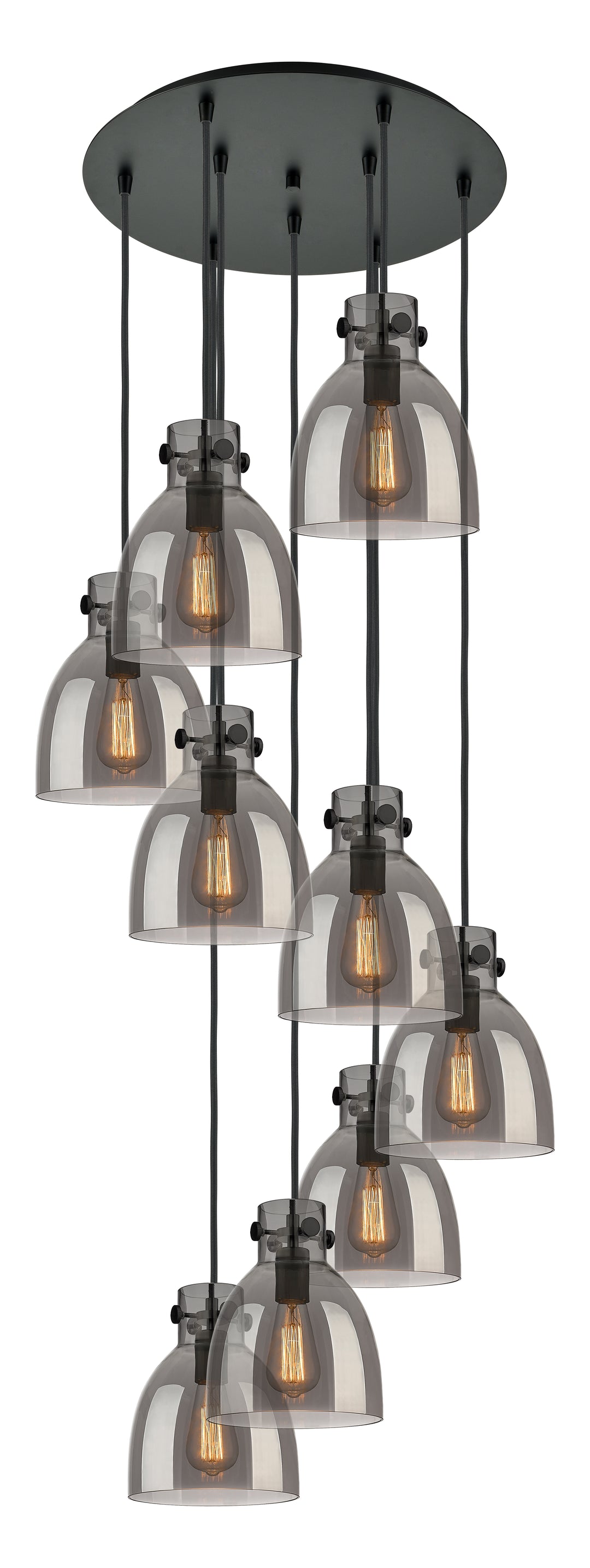 Innovations Lighting Newton Bell 8" Multi Pendant - Matte Black Pendants Innovations Lighting Light Smoke ; Glass Type: Smoked  