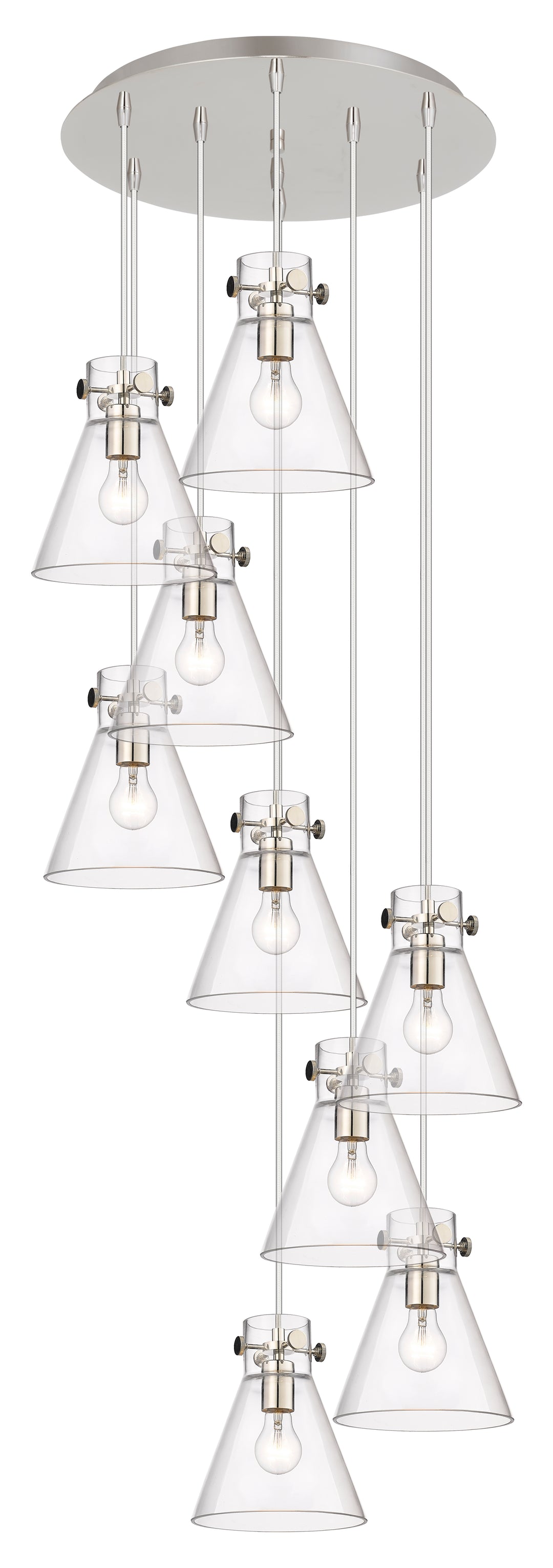 Innovations Lighting Newton Cone 8" Multi Pendant - Polished Nickel Pendants Innovations Lighting Clear ; Glass Type: Clear  