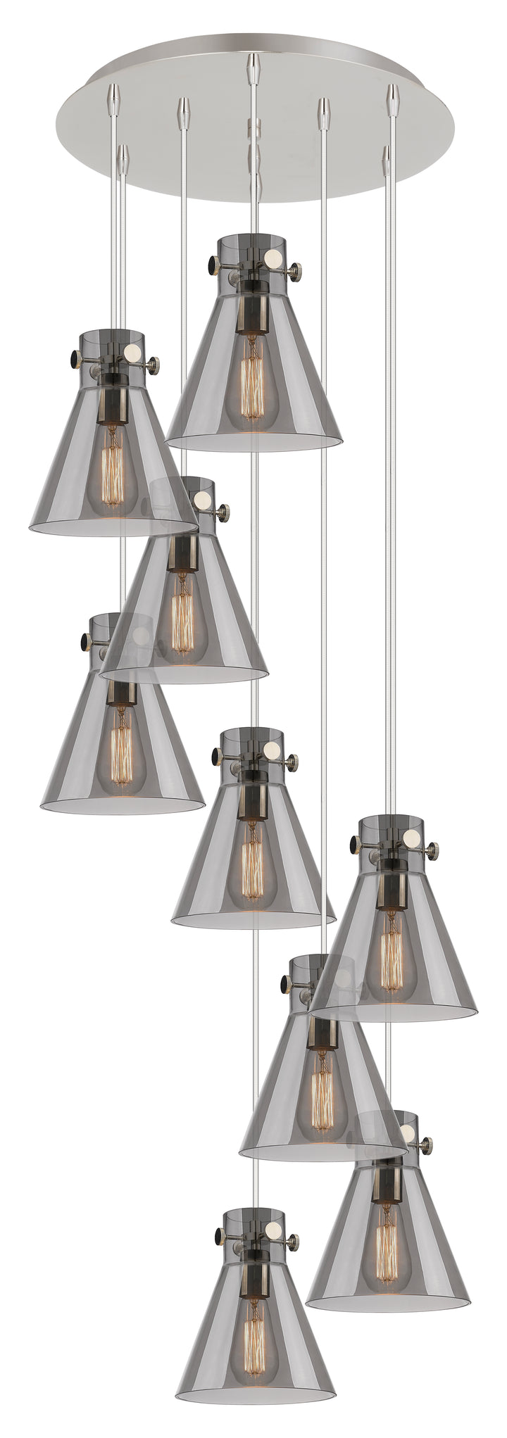 Innovations Lighting Newton Cone 8" Multi Pendant - Polished Nickel Pendants Innovations Lighting Light Smoke ; Glass Type: Smoked  