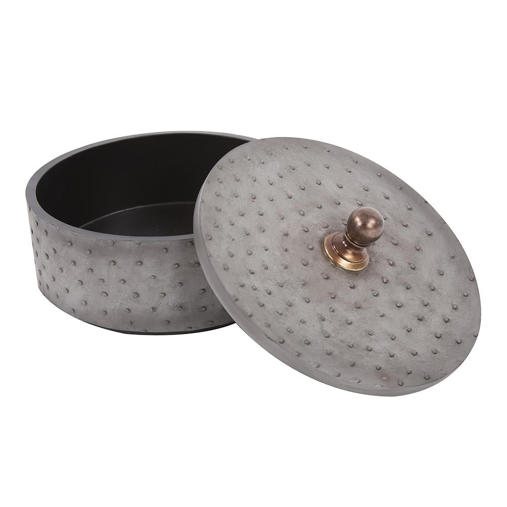 Howard Elliott Collection Round Faux Ostrich Skin Decorative Box, Large Decorative Accents Howard Elliott Collection   