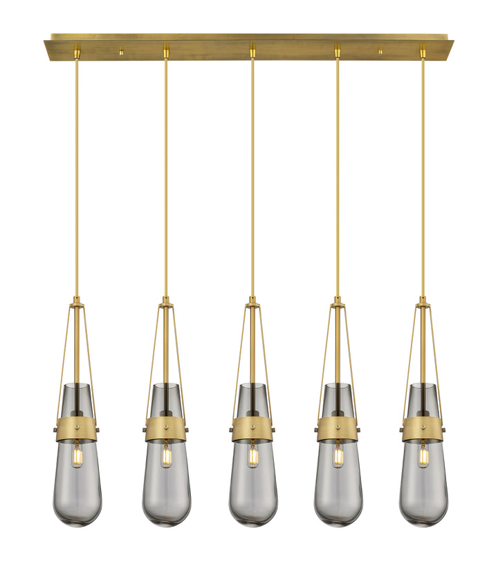 Innovations Lighting Milan 4" Linear Pendant - Brushed Brass Pendants Innovations Lighting Light Smoke ; Glass Type: Smoked  