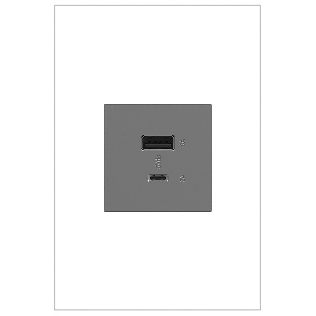 adorne Full-Size, Hybrid USB Outlet, A/C USB Outlet Lighting Controls Legrand Magnesium  