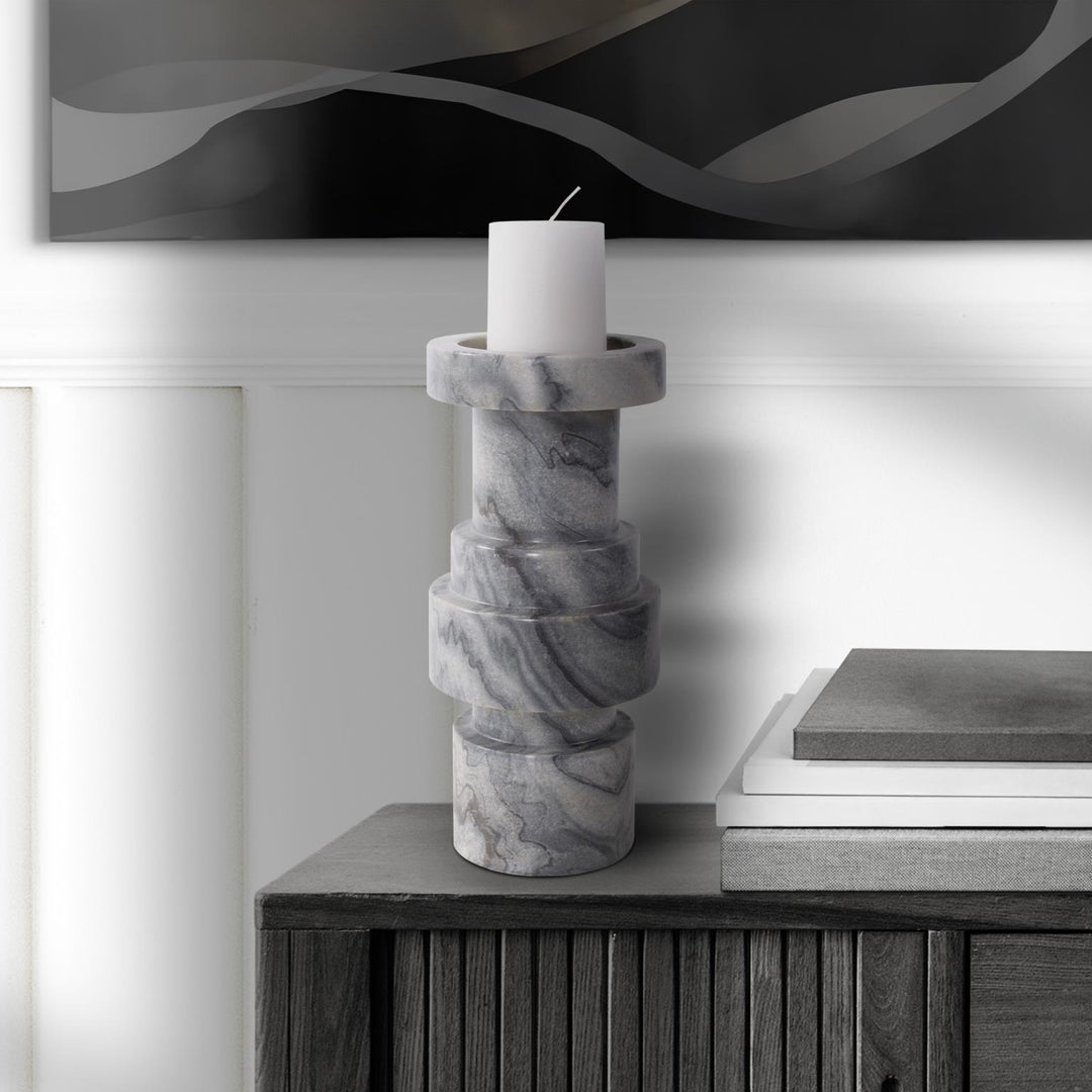 Howard Elliott Collection Modern Clarinda Marble Candle Holder, Short Decorative Accents Howard Elliott Collection   