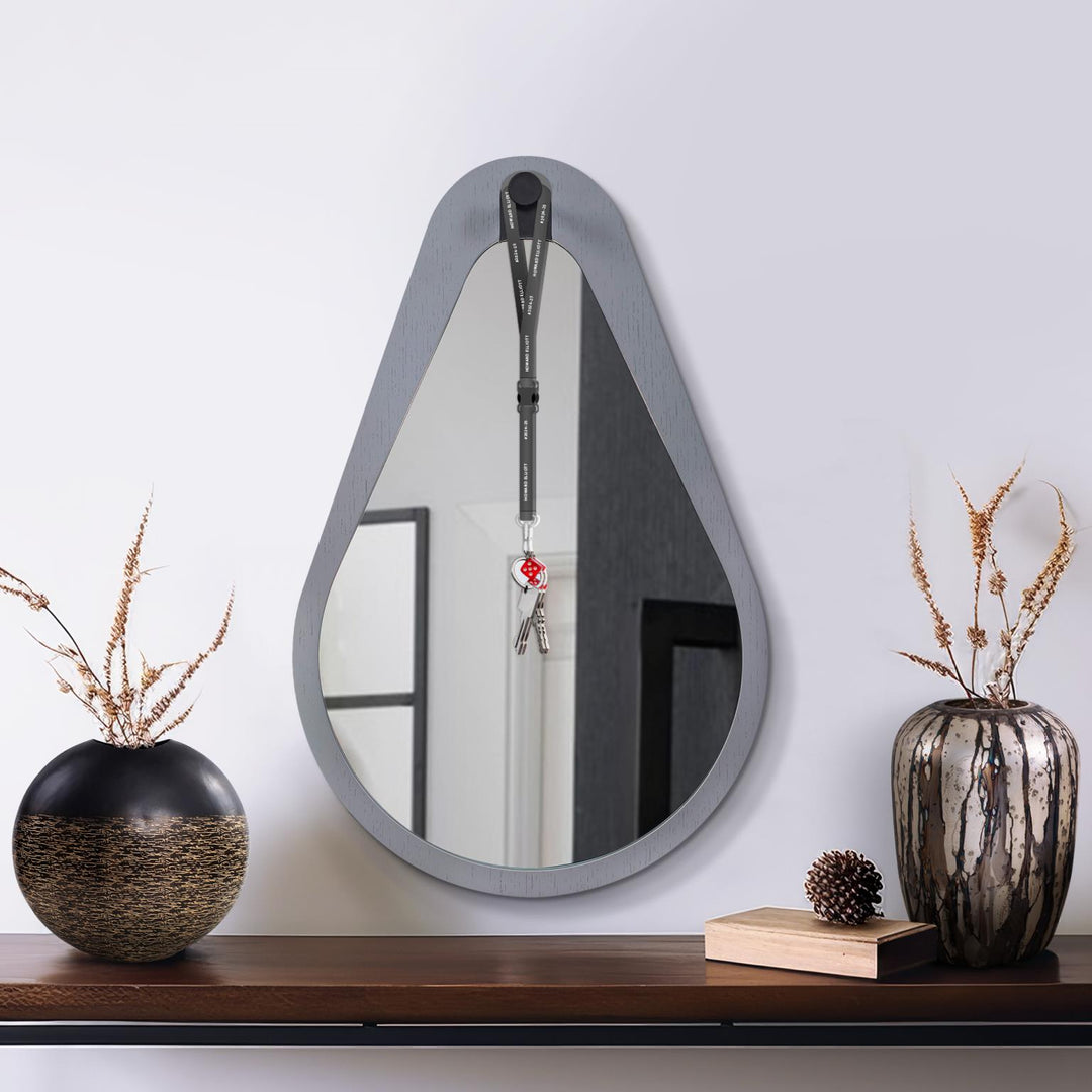 Howard Elliott Collection Saldar Gray Teardrop Contemporary Mirror with Black Metal Hook Mirrors Howard Elliott Collection   