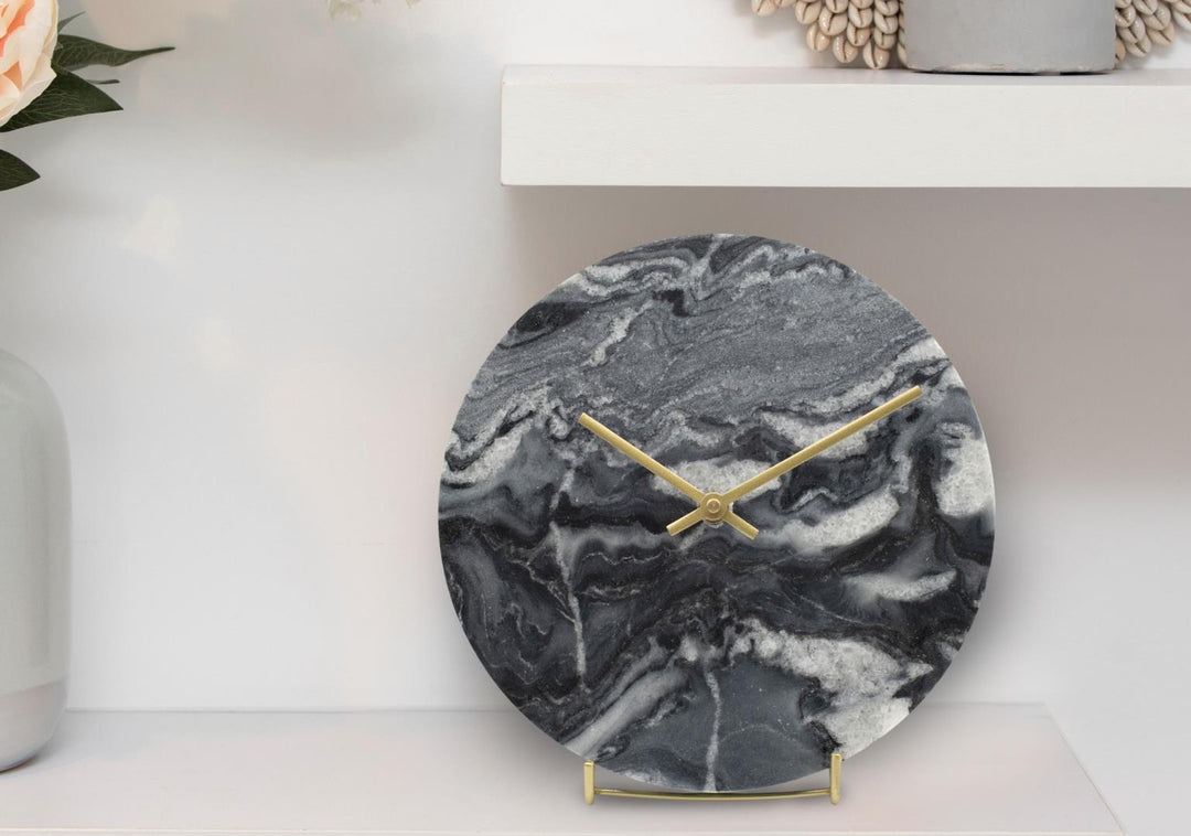 Howard Elliott Collection Piero Black Marble Clock Clocks Howard Elliott Collection   