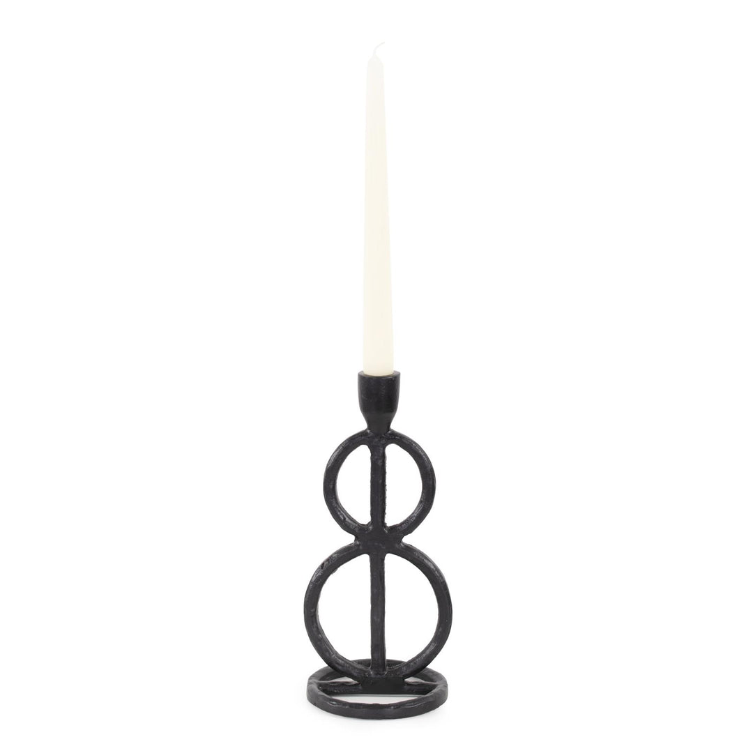 Howard Elliott Collection Double Circle Arman Aluminum Candlestick in Black Decorative Accents Howard Elliott Collection   