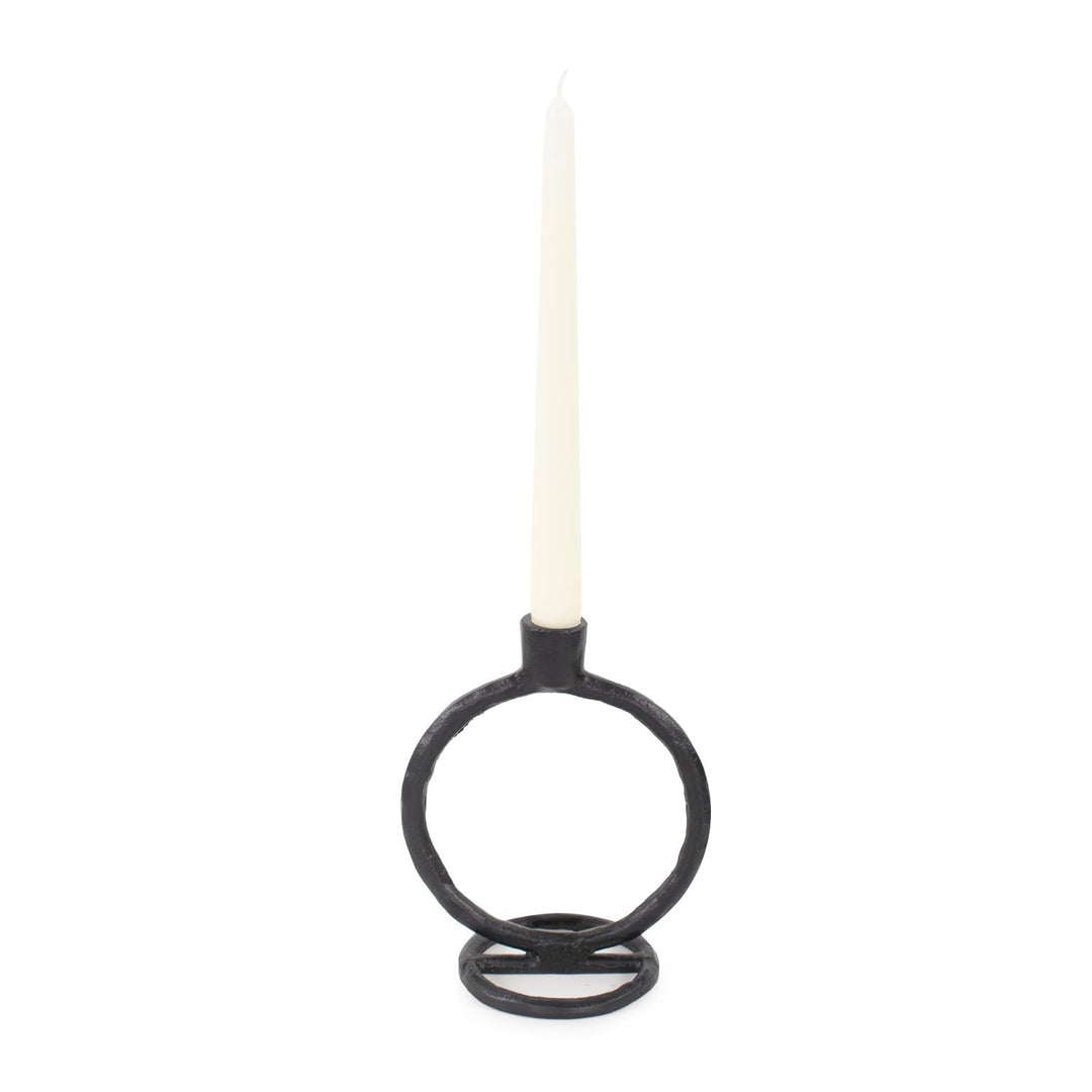 Howard Elliott Collection Single Circle Arman Aluminum Candlestick in Black Decorative Accents Howard Elliott Collection   