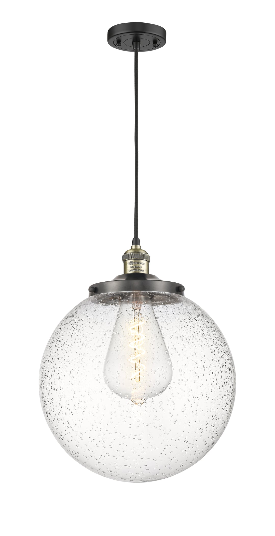 Innovations Lighting Beacon 14" Mini Pendant - Black Antique Brass Mini-Pendants Innovations Lighting Seedy ; Glass Type: Seeded  