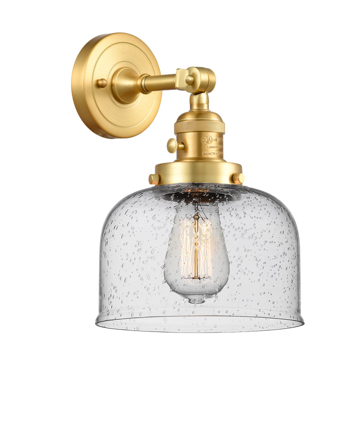 Innovations Lighting Bell 8" Sconce - Satin Gold Wall Sconces Innovations Lighting Seedy ; Glass Type: Seeded  