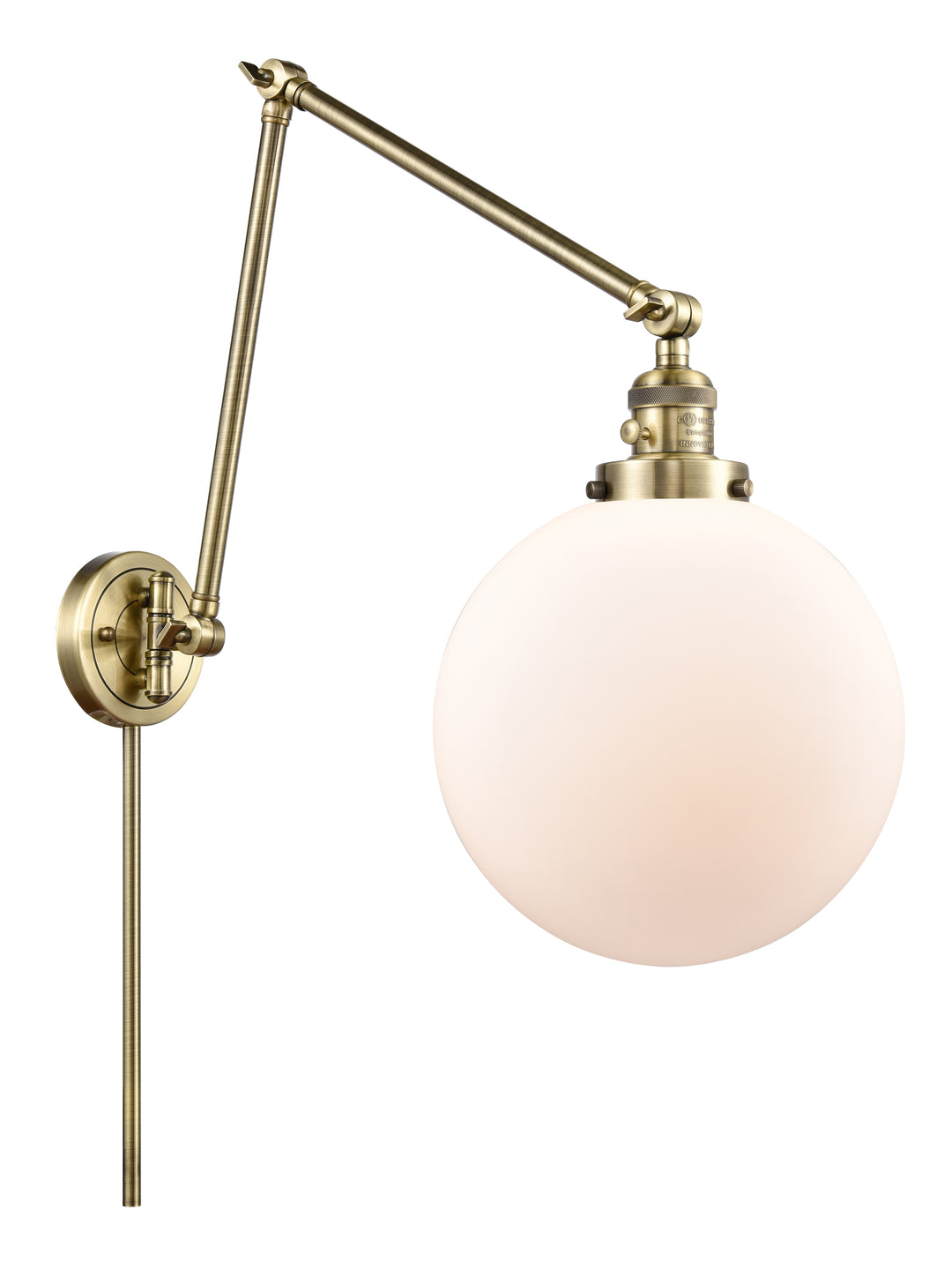 Innovations Lighting Beacon 10" Swing Arm - Antique Brass Reading | Swing Arms Innovations Lighting Matte White ; Glass Type: Frosted  