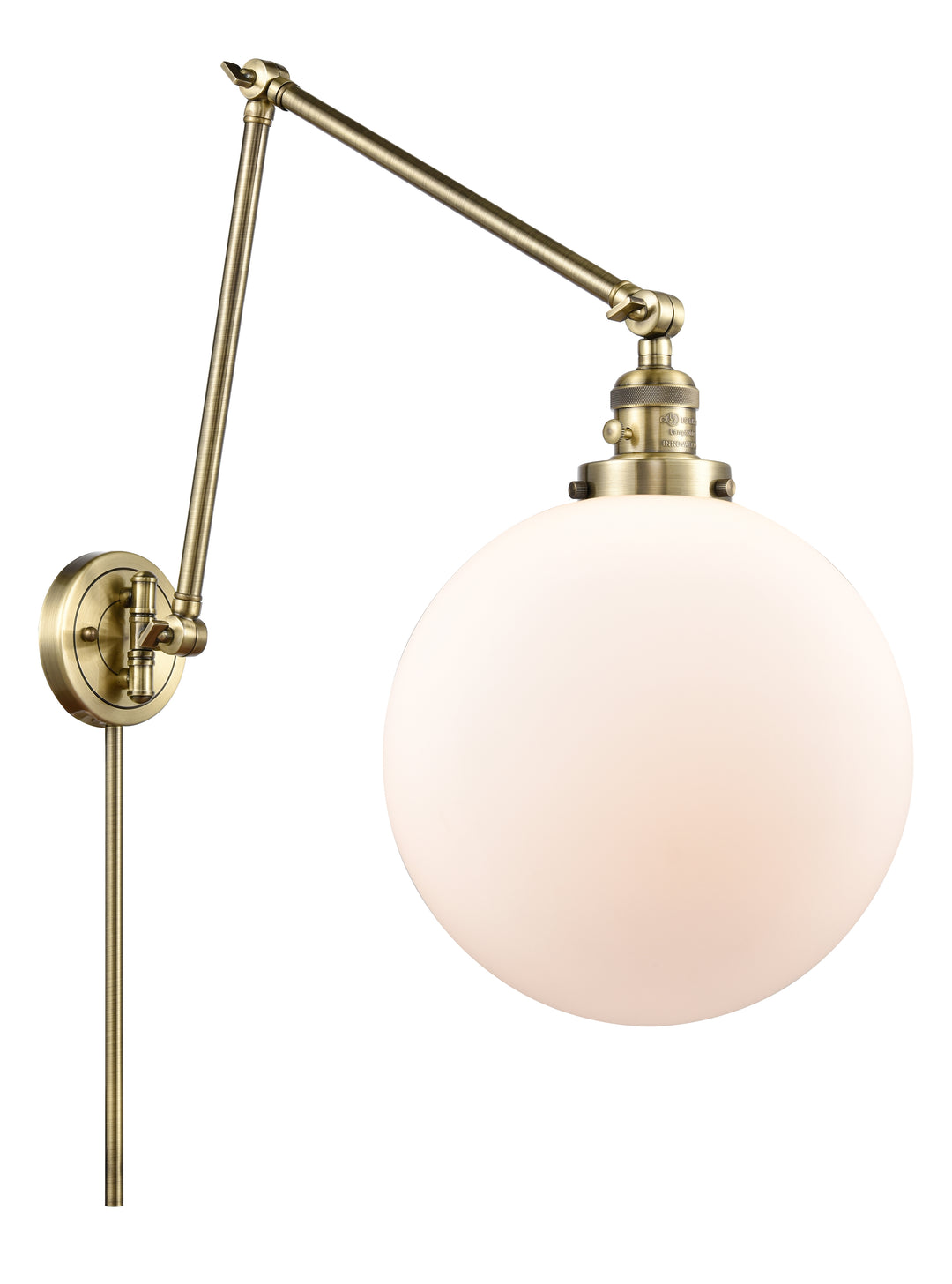 Innovations Lighting Beacon 12" Swing Arm - Antique Brass Reading | Swing Arms Innovations Lighting Matte White ; Glass Type: Frosted  