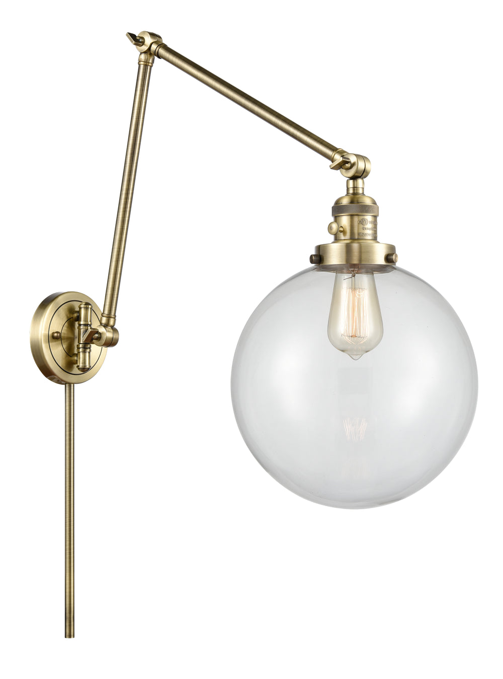 Innovations Lighting Beacon 10" Swing Arm - Antique Brass Reading | Swing Arms Innovations Lighting Clear ; Glass Type: Transparent  