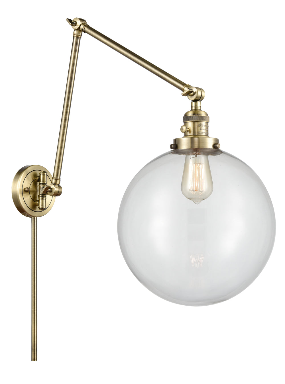 Innovations Lighting Beacon 12" Swing Arm - Antique Brass Reading | Swing Arms Innovations Lighting Clear ; Glass Type: Transparent  