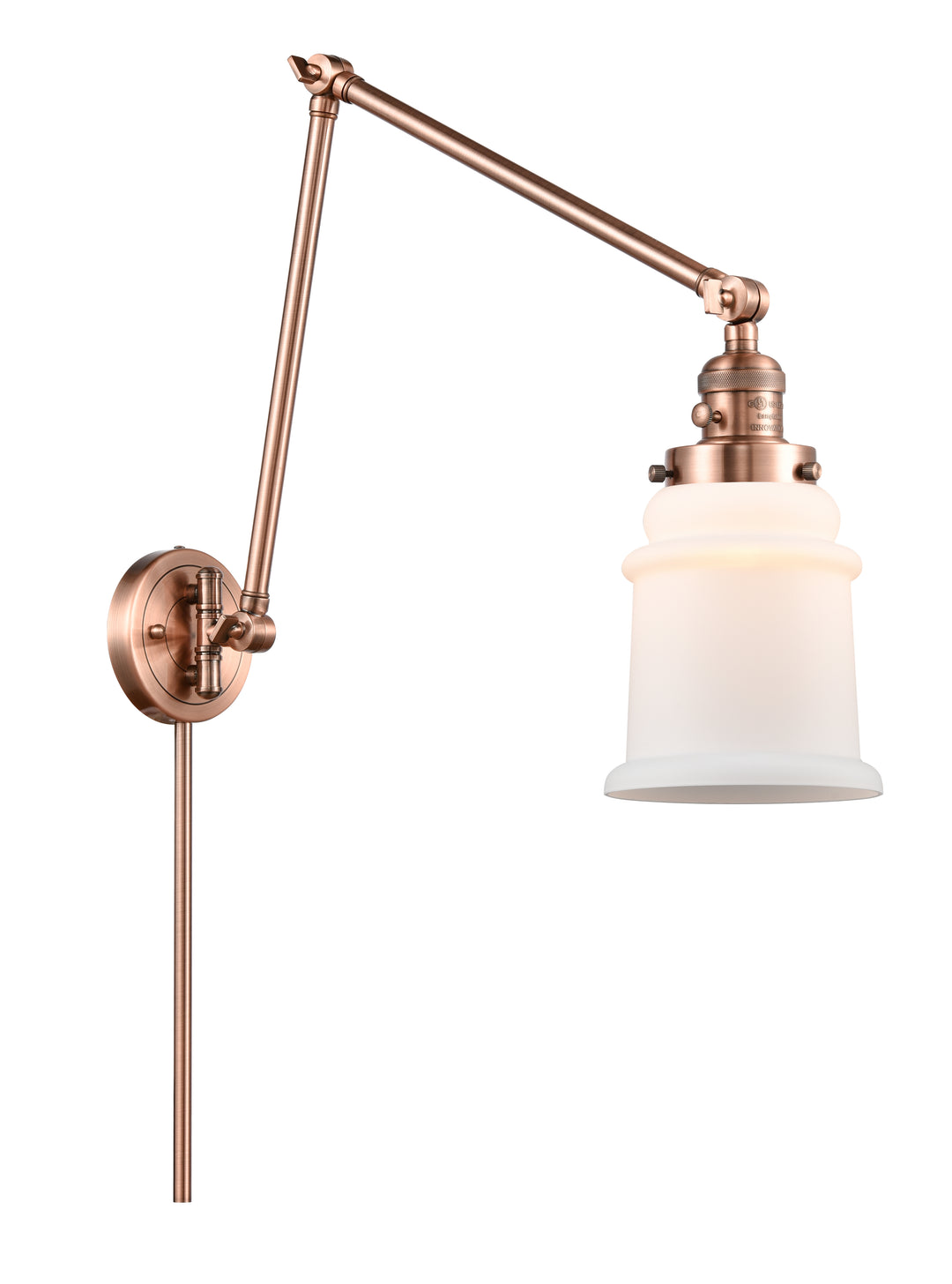 Innovations Lighting Canton Swing Arm - Antique Copper Reading | Swing Arms Innovations Lighting Matte White ; Glass Type: White  