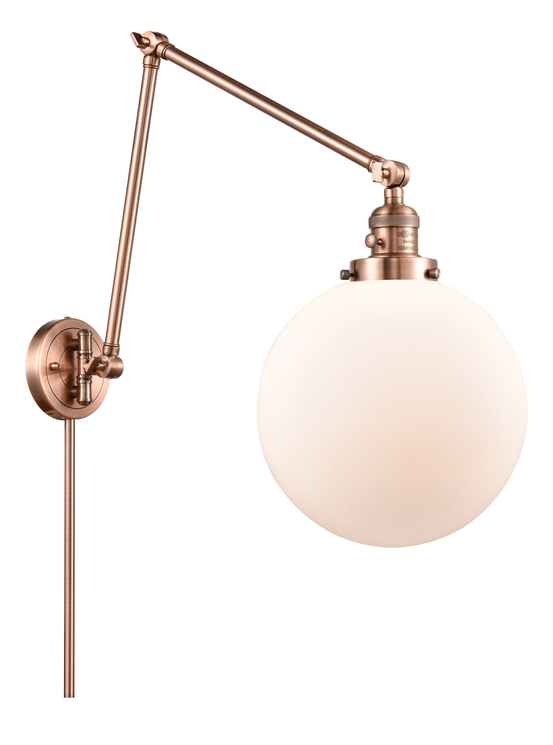 Innovations Lighting Beacon 10" Swing Arm - Antique Copper Reading | Swing Arms Innovations Lighting Matte White ; Glass Type: Frosted  