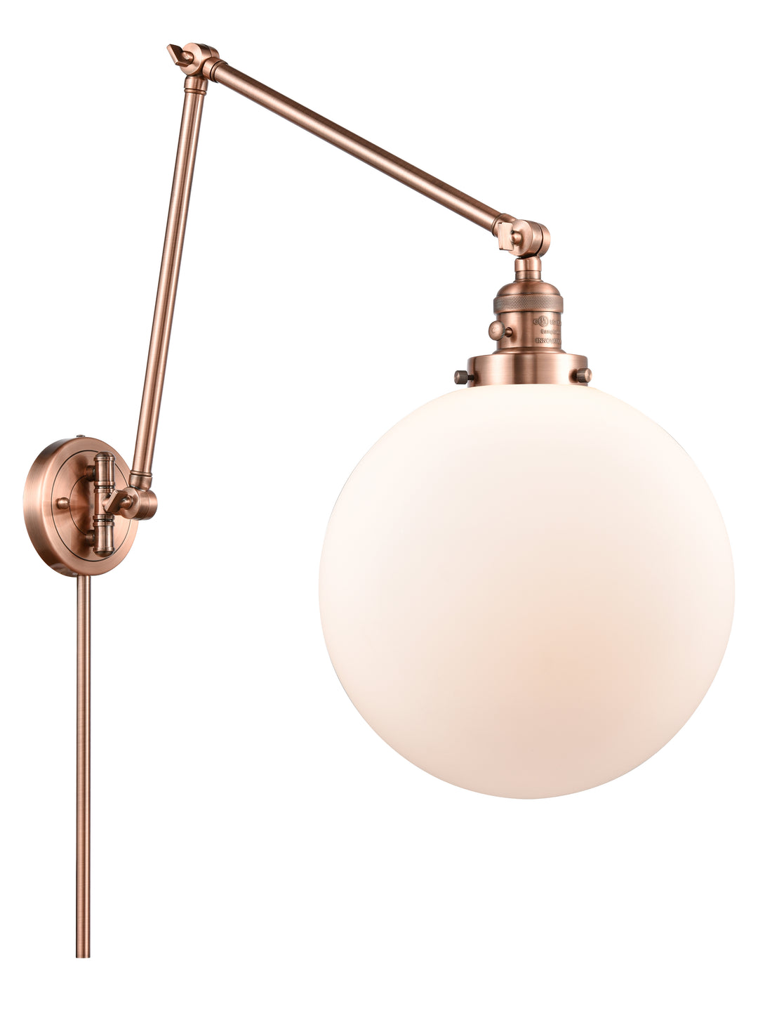 Innovations Lighting Beacon 12" Swing Arm - Antique Copper Reading | Swing Arms Innovations Lighting Matte White ; Glass Type: Frosted  